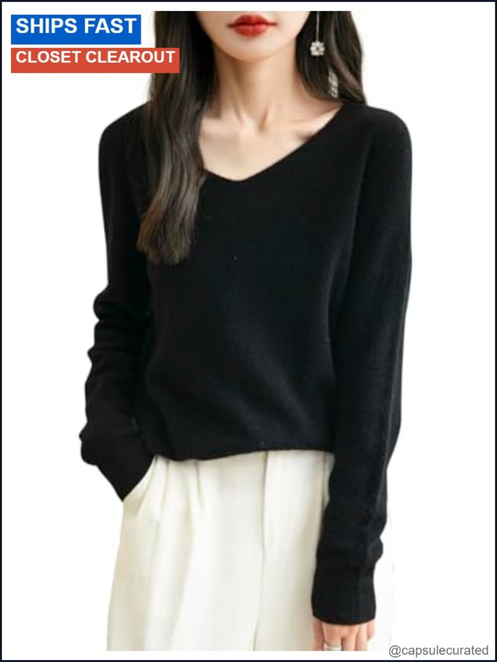 100% Merino Wool V-Neck Sweater Seamless Knit Pullover Women's Long Sleeve